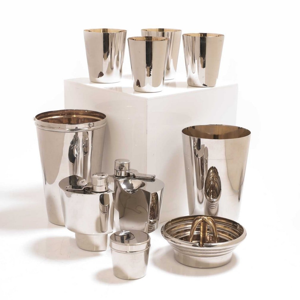 A German silver-plated cocktail shaker, (1 of 3)