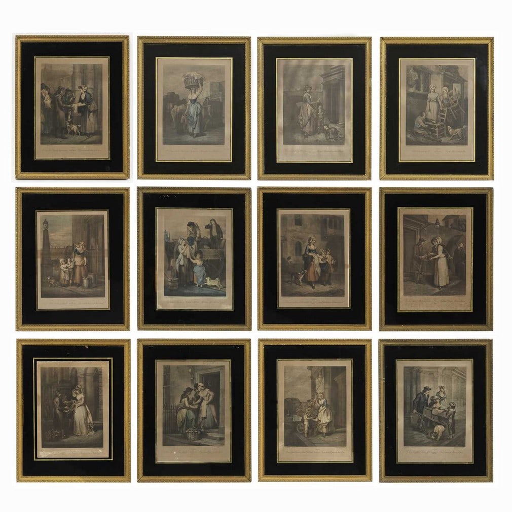 After Francis Wheatley: After Francis Wheatley 'Cries of London' twelve hand-coloured engravings by Giovanni Vendramini, Luigi Schiavonetti and Anthony Cardon 30.5 x 22.5cm (12) Condition Report: Framed: 45.5 x 36.5cm Plates