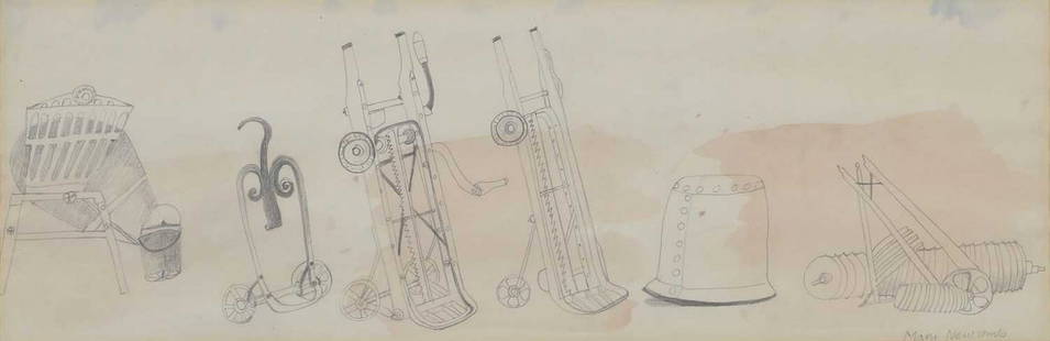 â–² Mary Newcomb (1922-2008): â–² Mary Newcomb (1922-2008) Old farming implements signed 'Mary Newcomb' l.r., pencil and watercolour 16 x 48.5cm Provenance: Christie's, South Kensington, 27 June 1983, lot 258; the Collection o