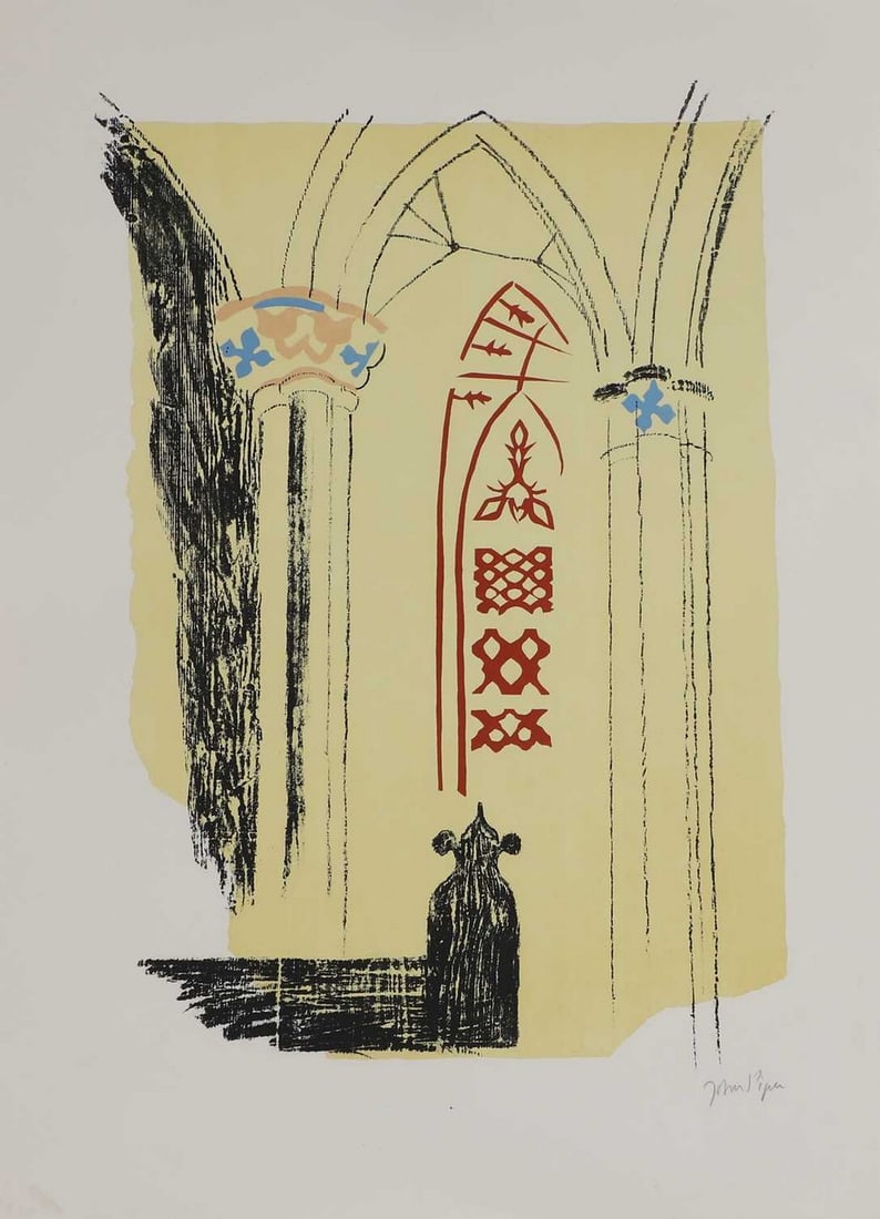 ▲ John Piper CH (1903-1992): ▲ John Piper CH (1903-1992) 'Llan-y-Blodwell, Shropshire' (Levinson 128) lithograph in colours, 1964, signed 'John Piper' in pencil l.r., with Archive of Stanley Jones blind stamp sheet 82 x 59c