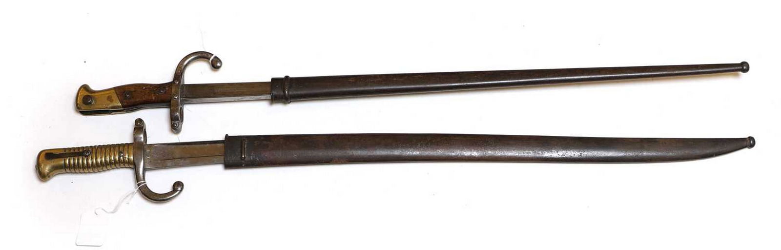 Two French bayonets,: Two French bayonets, Gras, Chaspo, dated with inscription Shipping Disclaimer Buyers must be aware of their country’s shipping and import policies regarding guns, knives, swords, and other offen