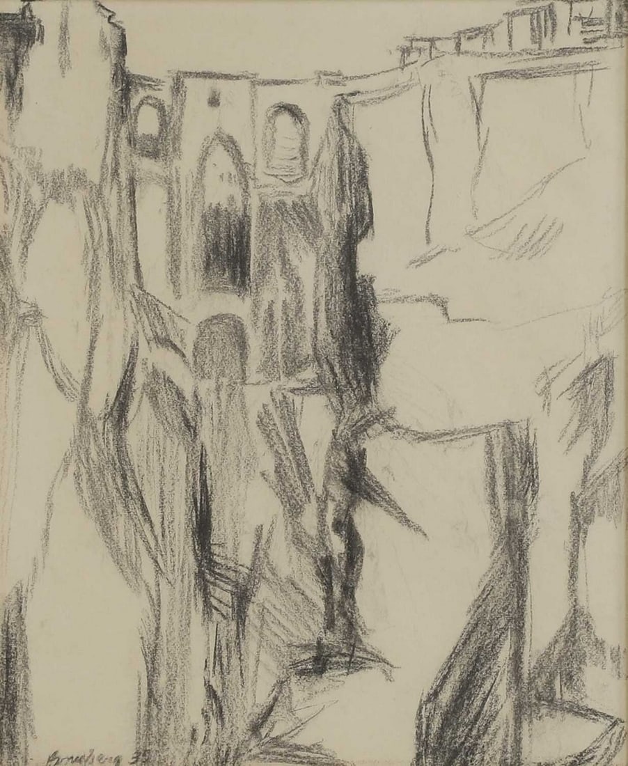 ▲ David Bomberg (1890-1957): ▲ David Bomberg (1890-1957) The Gorge and Bridge, Ronda signed and dated 'Bomberg 35' l.l., black chalk 41 x 32cm Provenance: With Thomas Agnew & Sons; with Benjamin Turner Fine Art Ltd., London