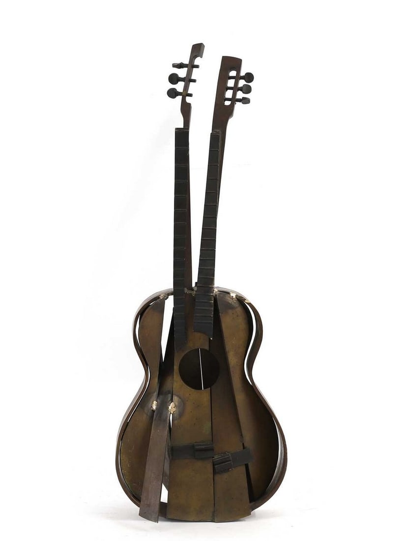 ▲ Fernandez Arman (French-American, 1928-2005): ▲ Fernandez Arman (French-American, 1928-2005) Guitar bronze 34cm wide 27cm deep 91cm high Provenance: The Property of a European Collector. Condition Report: Scuffs, scratches and abrasions wth