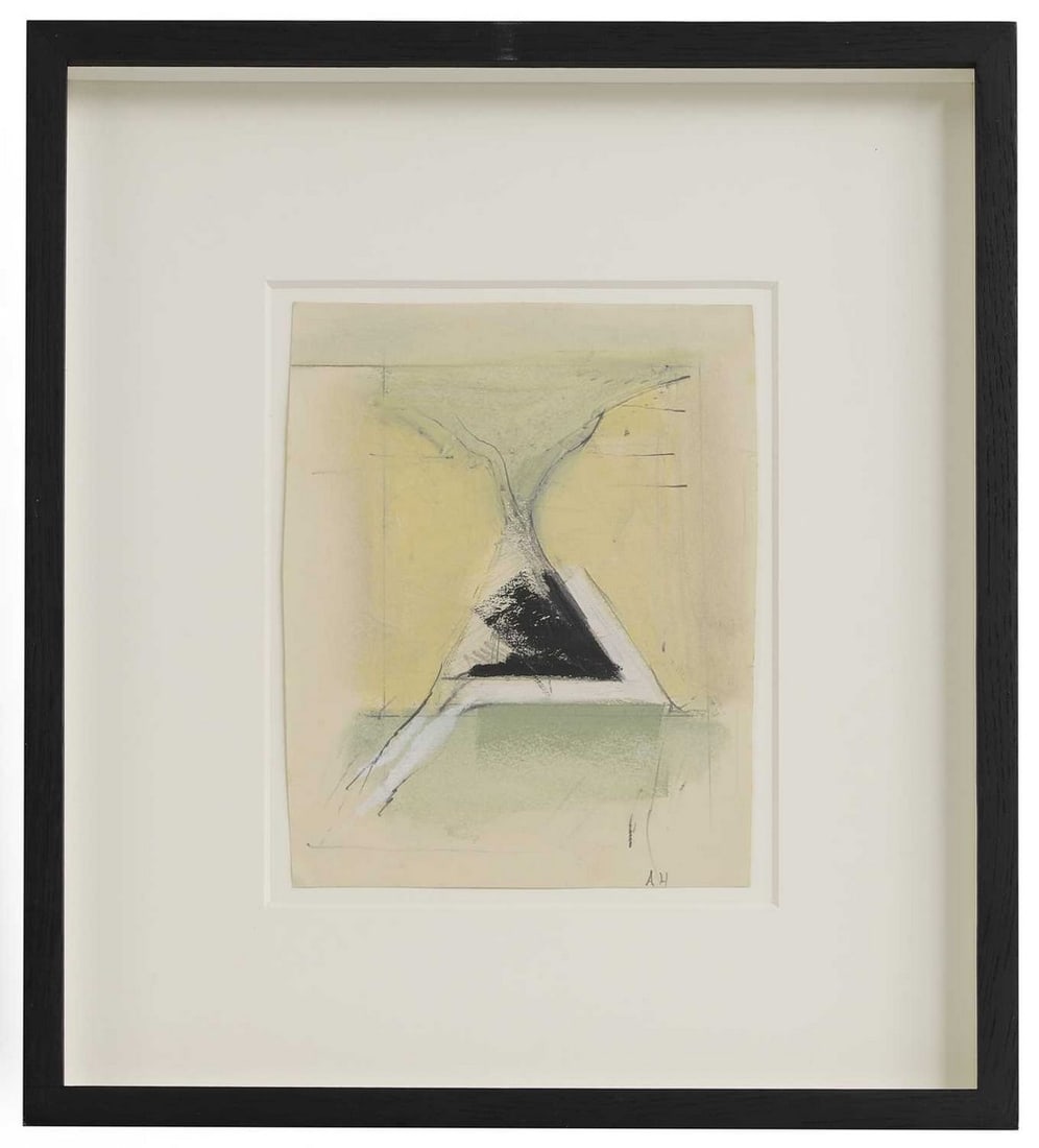 ▲ Adrian Heath (1920-1992): ▲ Adrian Heath (1920-1992) Untitled signed with initials l.r., mixed media 18.5 x 15cm (uneven) Condition Report: Framed: 36 x 32cm A little faint foxing starting to emerge around the edges, how