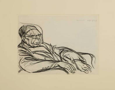 â–² Michael Ayrton (1921-1975): â–² Michael Ayrton (1921-1975) 'Portrait of Wyndham Lewis' signed 'Michael Ayrton', inscribed with title and dated '55/Jan: 16th' u.r., black chalk, with a second portrait in pen and ink and wash
