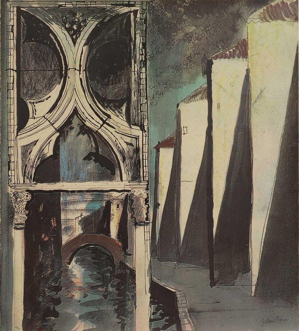▲ John Piper CH (1903-1992): ▲ John Piper CH (1903-1992) 'Death in Venice VIII' (Levinson 232) screenprint in colours, signed 'John Piper' in crayon l.r. and numbered '48/70' sheet 78 x 68cm Condition Report: Framed: 97 x 8