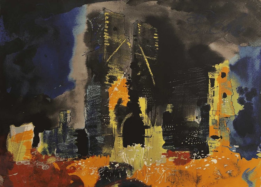 ▲ John Piper CH (1903-1992): ▲ John Piper CH (1903-1992) 'Ruined Church, Bawsey’ (Levinson 341) screenprint in colours, 1982, signed 'John Piper' in pencil l.r., and numbered '38/100', printed at Kelpra Studio, London