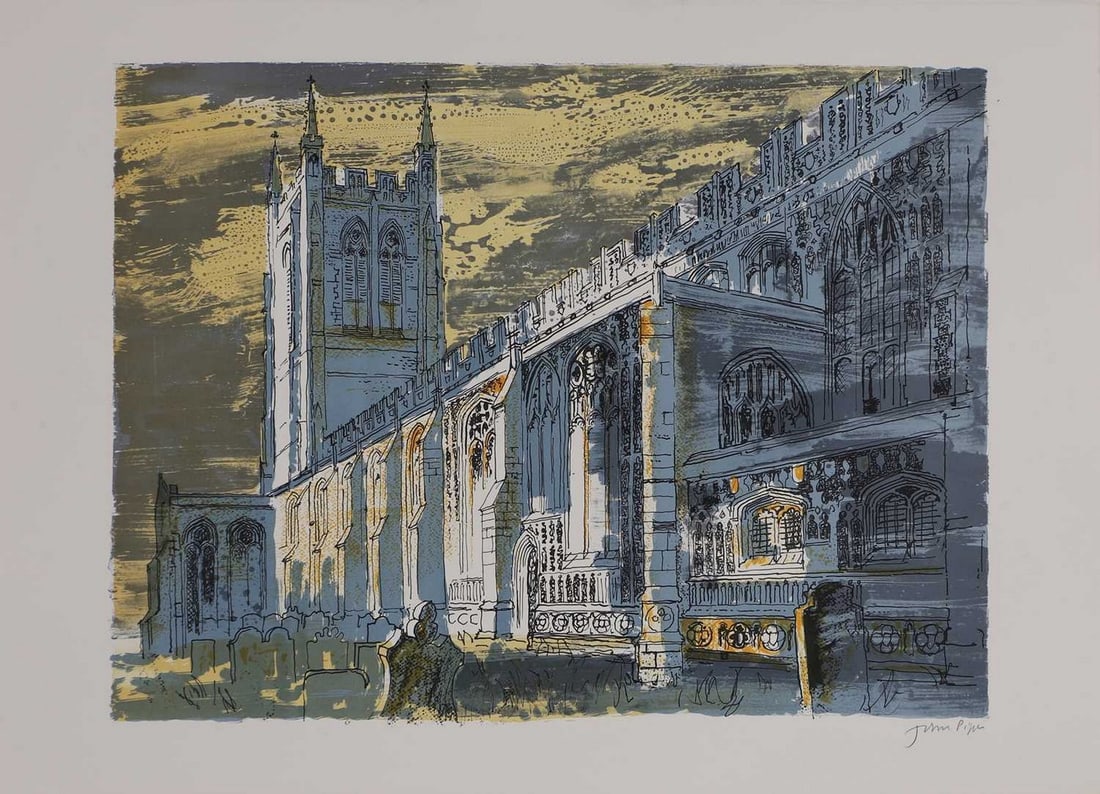 ▲ John Piper CH (1903-1992): ▲ John Piper CH (1903-1992) 'Long Melford Church' (Levinson 336) lithograph in colours, 1982, signed 'John Piper' in pencil l.r., with Archive of Stanley Jones blind stamp sheet 56 x 77cm, unfra