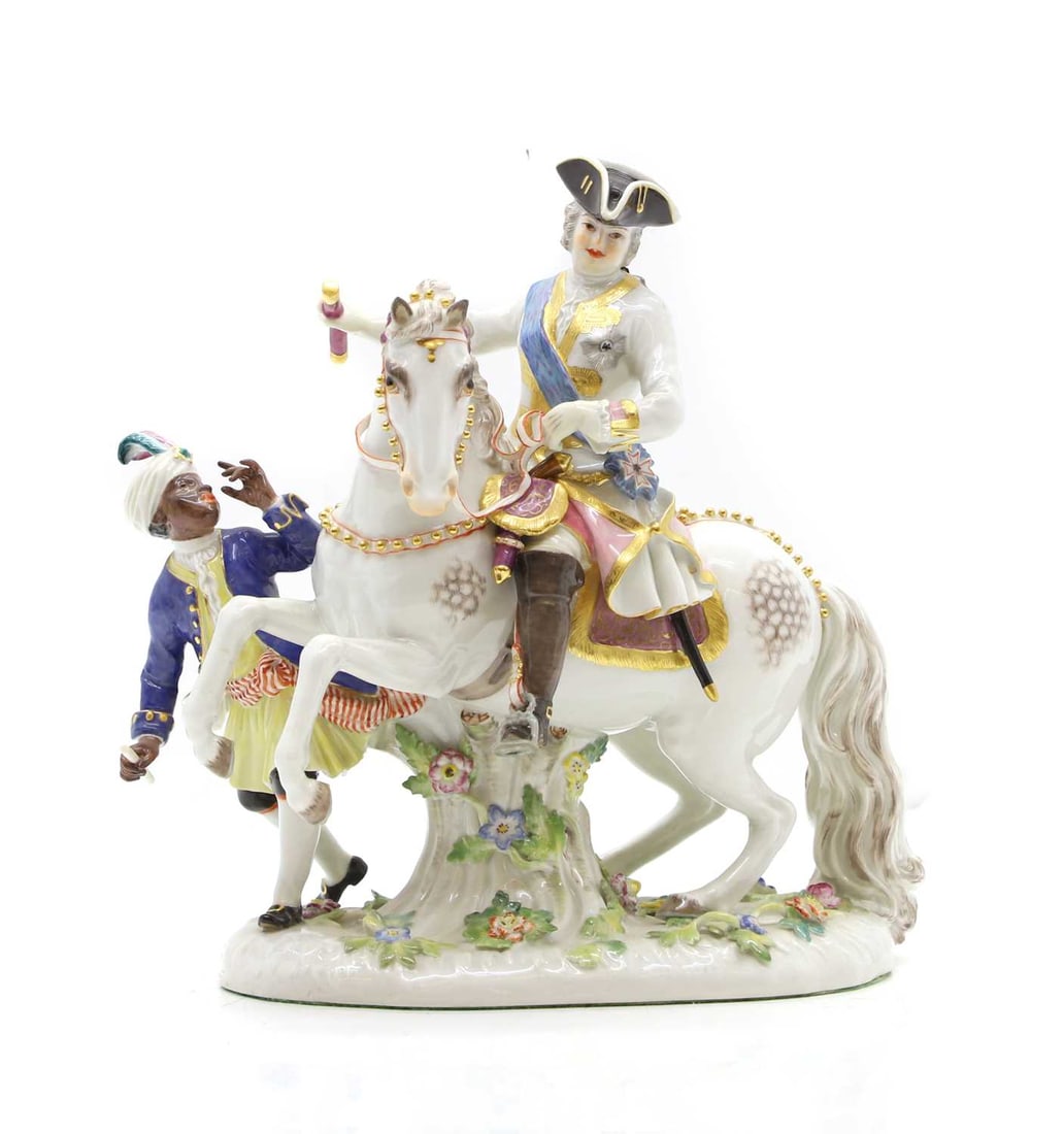 A Meissen group Czarina Elizabeth on horseback, (1 of 3)