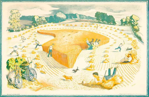 John Nash RA (1893-1977): John Nash RA (1893-1977) 'Harvesting' a lithographic poster, 1945, printed by Baynard Press for School Prints Ltd. 49.5 x 76cm This is an original lithographic print by the British artist John Nash RA