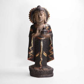 A polychrome-painted and parcel-gilt bodhisattva, (1 of 6)
