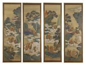 A set of four painted panels,