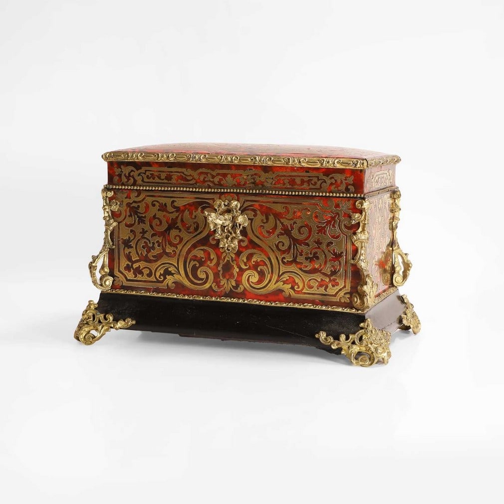 A brass-mounted boullework box, (1 of 5)