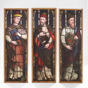 A set of three stained-glass windowpanes, (1 of 17)