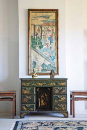 A George III japanned kneehole desk,