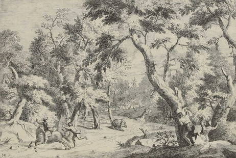 Marco Ricci (Italian, 1676-1729): Marco Ricci (Italian, 1676-1729) 'L'apparizione dell'orso' etching, c.1723-1730, signed with initials in the plate image 28 x 41cm Condition Report: Framed: 44.5 x 57cm A faint vertical fold mark thro