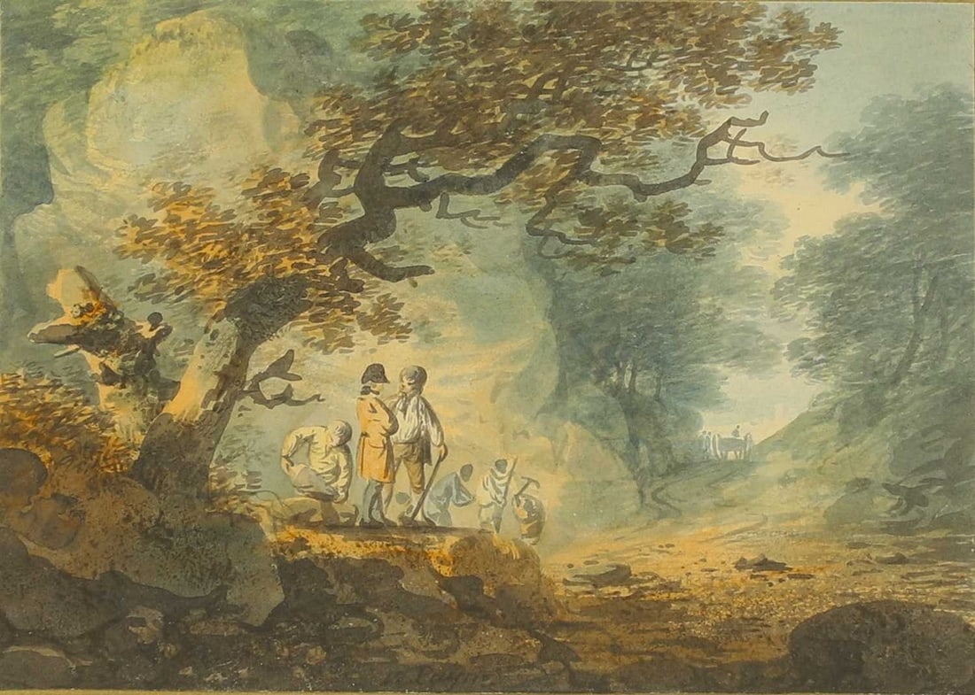 William Payne (1760-1830): William Payne (1760-1830) A quarry near Plymouth signed 'W Payne' l.c., watercolour 12.5 x 16.5cm Condition Report: Framed: 30 x 33cm Laid down. Appears to be in otherwise good order and ready to hang
