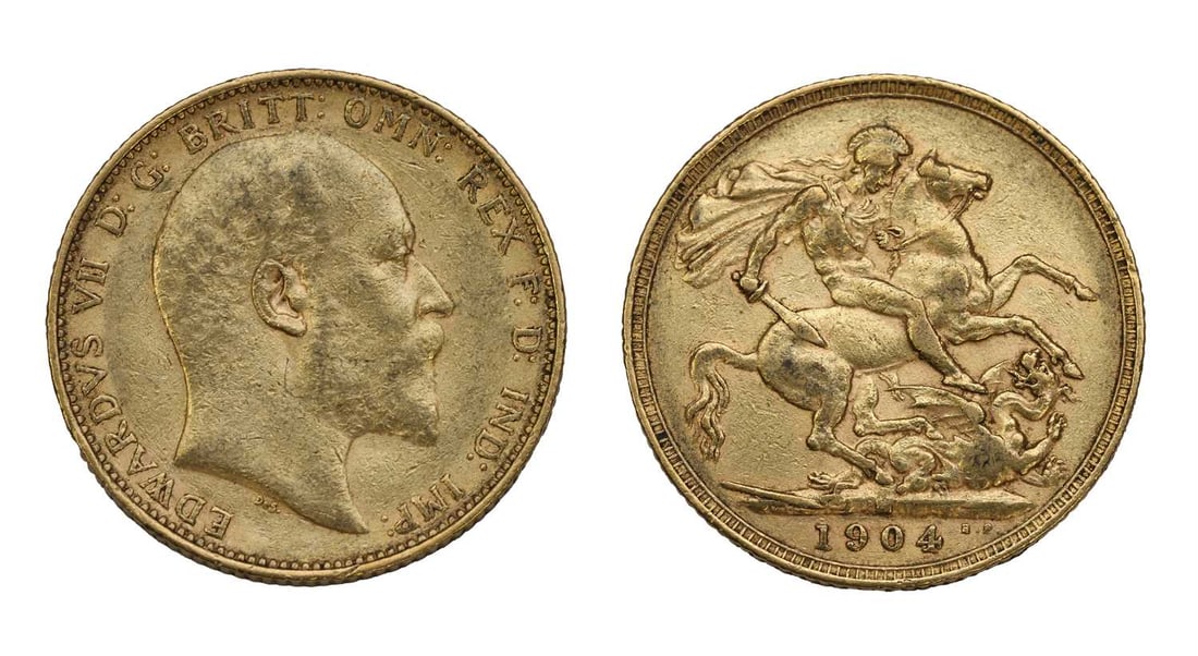 Coins, Australia, Edward VII (1901-1910),: Coins, Australia, Edward VII (1901-1910), Sovereign, 1904, M in Ground for Melbourne Mint, F
