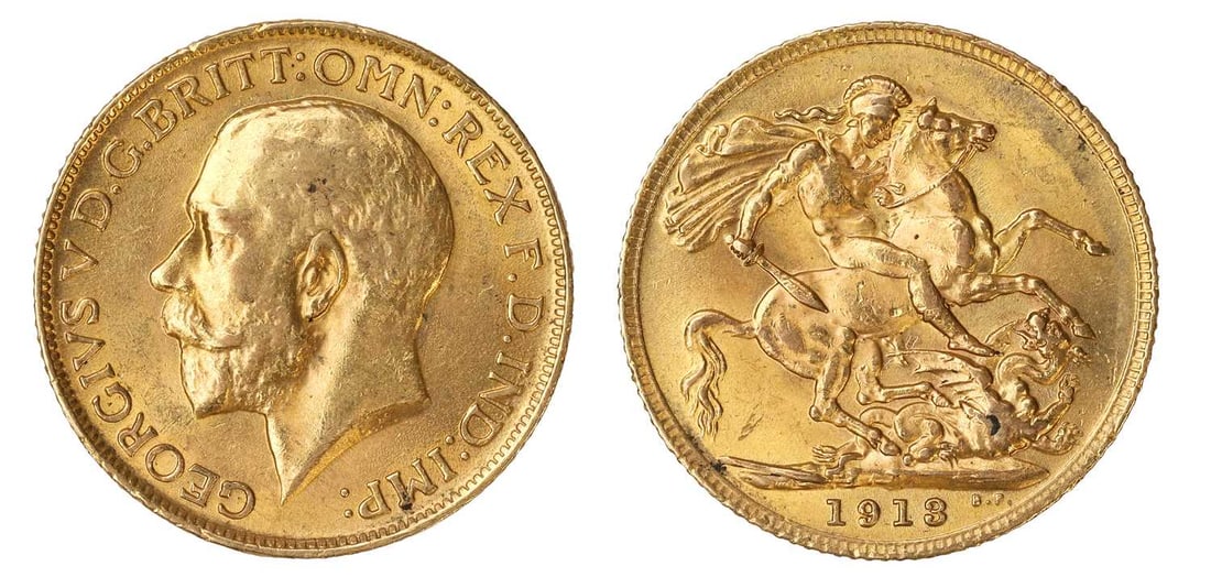 Coins, Great Britain, George V (1910-1936),: Coins, Great Britain, George V (1910-1936), Sovereign, 1913, F