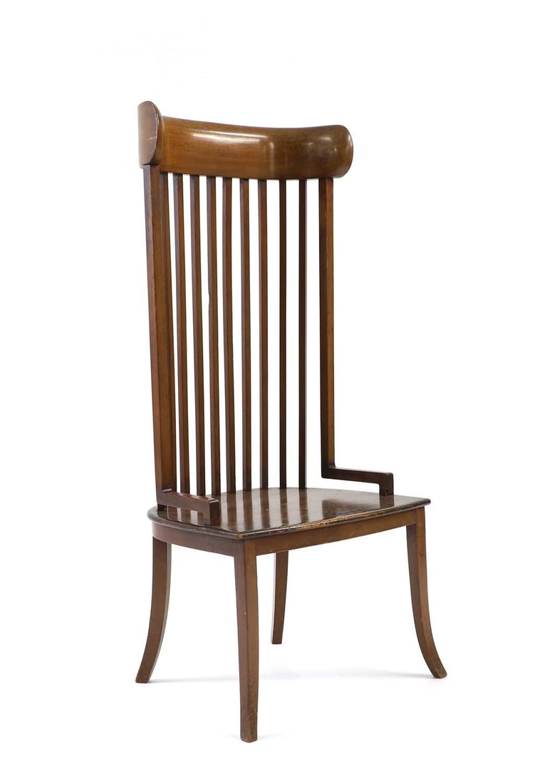 An unusual mahogany chair,: An unusual mahogany chair, possibly Scottish, 54.5cm wide 45.5cm deep 122cm high, seat 39cm Condition Report: Frame slightly loose, used