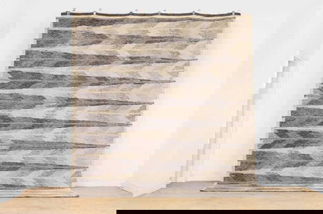 A flat-weave kilim rug,: A flat-weave kilim rug, of recent manufacture, after a design by Märta Måås-Fjetterström, the central field with geometric decoration on a cream ground, 360 x 280cm