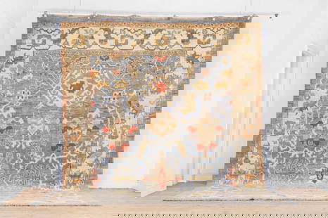 An Oushak wool carpet,: An Oushak wool carpet, of recent manufacture, the field woven with stylised foliate motifs on a blue ground, within a wide border,403 x 310cm Condition Report: Very light wear to the pile. Colours goo