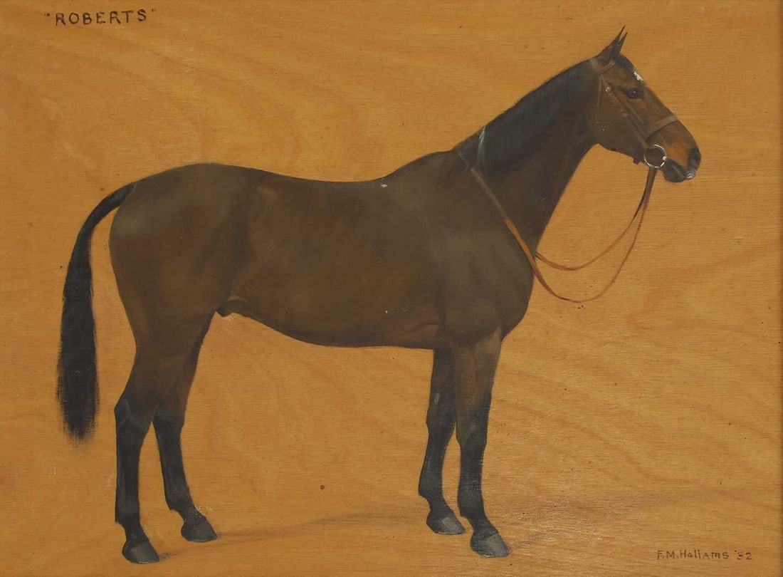 Frances Mabel Hollams (1877-1963): Frances Mabel Hollams (1877-1963) 'Roberts'signed and dated 'F. M. HOLLAMS 52' l.r., inscribed with title u.l., oil on board34 x 45cm Condition Report Framed size 42 x 53cm. Work is unglazed. Some sp