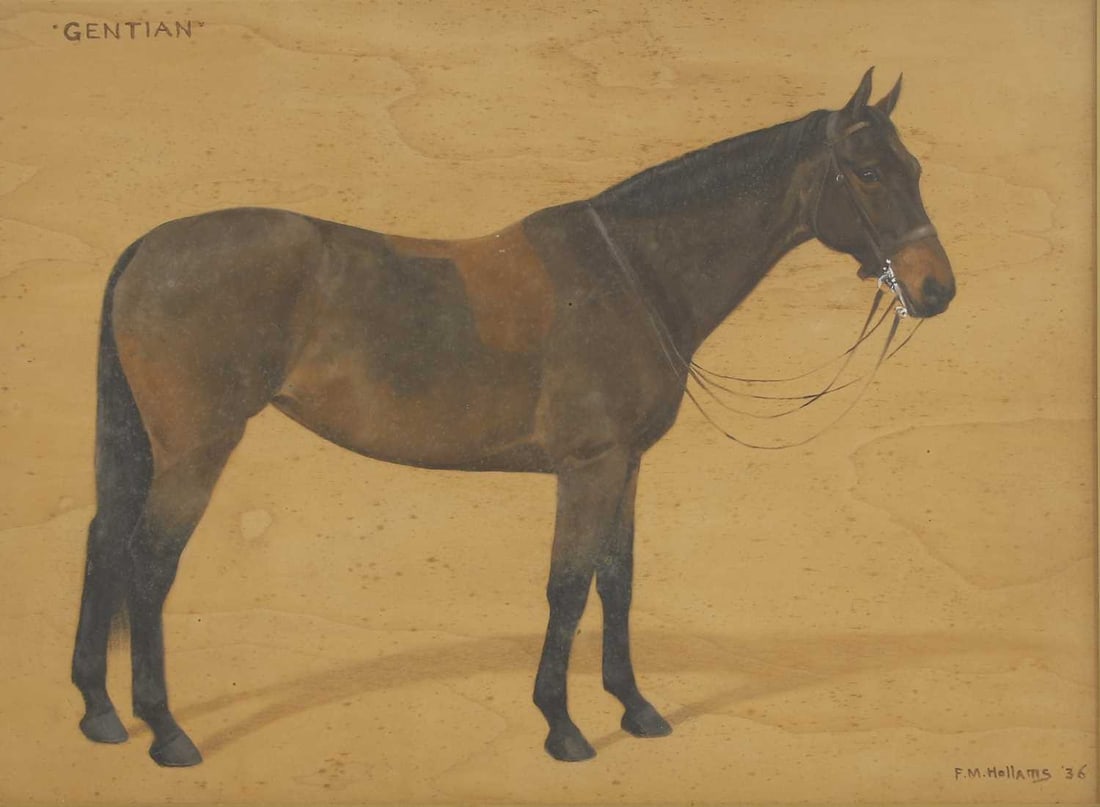 Frances Mabel Hollams (1877-1963): Frances Mabel Hollams (1877-1963) 'Gentian'signed and dated 'F. M. HOLLAMS '36' l.r, inscribed with title u.l., oil on board34 x 46cm Condition Report Framed size 39 x 51cm. Wood is speckled. Some da