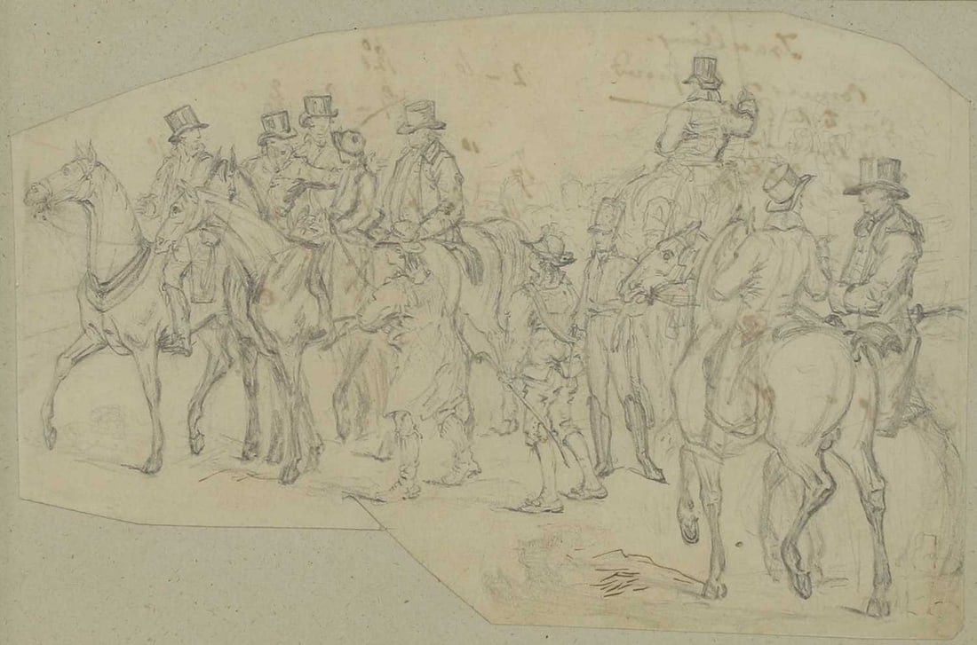 Jacques-Laurent Agasse (Swiss, 1767-1849): Jacques-Laurent Agasse (Swiss, 1767-1849) Study for 'Peasants Coming to the Race'pencil15 x 22.5cm (irregular shape)Provenance: The collection of David and Sandy Fuller.<