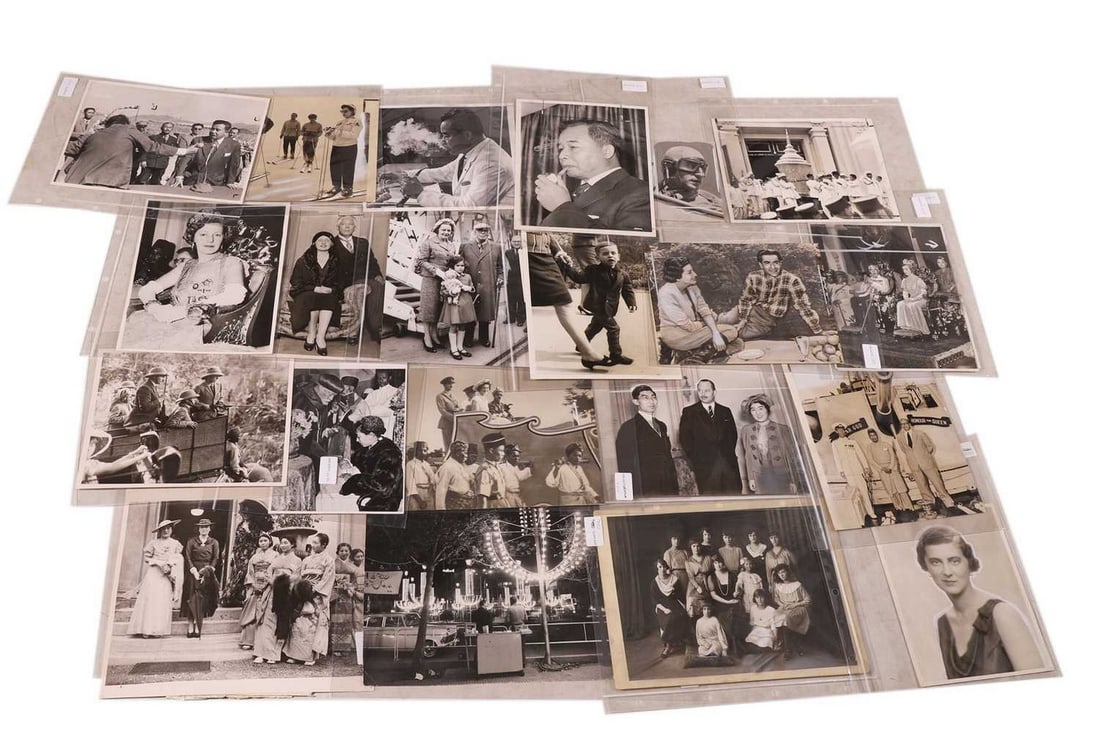 Photographs of mixed royalty,: Photographs of mixed royalty, 20th century, comprising twenty-one silver gelatin print photographs, some depicting non-European royalty, stamped verso, largest 25 x 30cm (21) Condition Report: With be