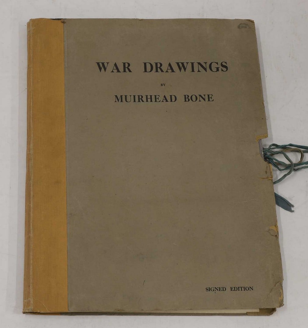 Sir Muirhead Bone (1876-1953),: Sir Muirhead Bone (1876-1953), a collection of lithographic prints depicting various scenes from the First World War, c.1917, each housed in a numbered folio, published by Authority of the War Office