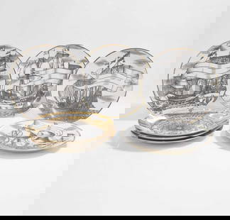 Piero Fornasetti (Italian, 1913-1988),: Piero Fornasetti (Italian, 1913-1988), seven plates, comprising four 'Velieri' and three 'Astrolabio', each with printed manufacturer's mark and numbered, 26cm diameter (7)