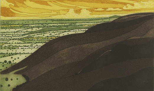 ▲ John Brunsdon (1933-2014): &#9650; John Brunsdon (1933-2014) 'Clwydian Range'; 'Coniston' two etchings with aquatint in colours, both signed 'John Brunsdon' in pencil l.r., inscribed with title, and numbered 10/75 and 19/75 res