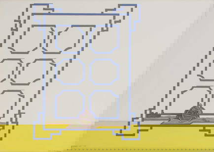 ▲ Jack Coulthard (1930-2016): &#9650; Jack Coulthard (1930-2016) 'Landscape and Screen' signed and dated 'Jack Coulthard' l.r., inscribed with title l.l., mixed media 53 x 73.5cm From the contents of Brook House, Ongar, the former
