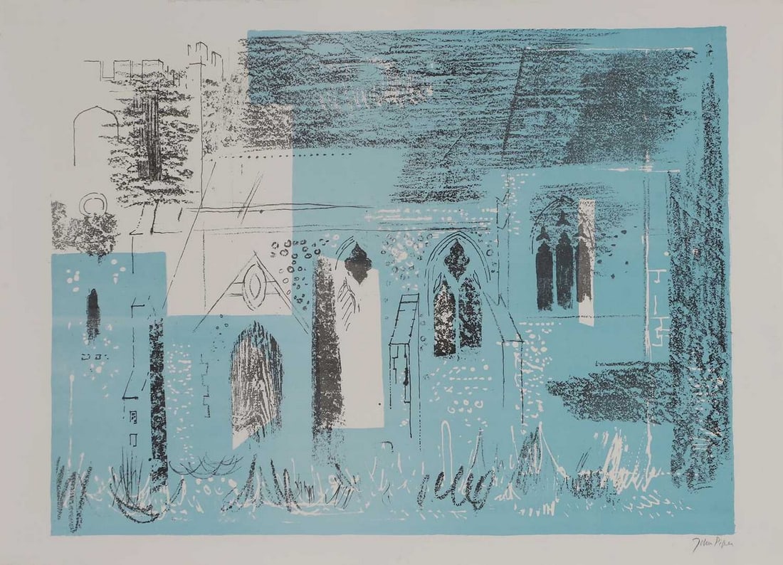 ▲ John Piper CH (1903-1992): ▲ John Piper CH (1903-1992) 'Lewknor, Oxfordshire: Textured Walls, Traceried Windows' (Levinson 133) lithograph in colours, 1964, signed 'John Piper' in pencil l.r., with 'Archive of Stanley Jon