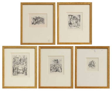 After John Tenniel: After John Tenniel Illustrations for 'Alice's Adventures in Wonderland' and 'Through the Looking Glass' five wood engravings, from the edition of 250, printed from the original blocks for the first ti