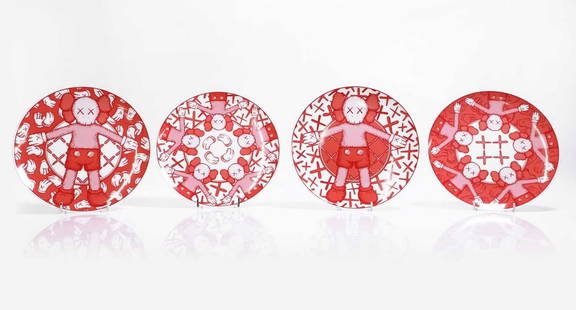 Brian Donnelly aka 'KAWS' (American, b.1974): Brian Donnelly aka 'KAWS' (American, b.1974) A set of four ceramic plates designed by KAWS for Qatar Museums for the exhibition 'KAWS: He Eats Alone' held at Doha Fire Station, 25 October 2019 - 25 Ja