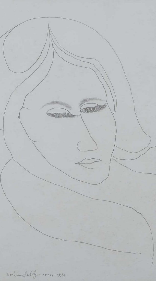 ▲ Colin Self (b.1941): ▲ Colin Self (b.1941) Young woman sleeping signed and dated 'Colin Self 10.11.1998' l.l., pencil 40 x 23cm Condition Report: Framed: 54 x 44.5cm Faint scattered spotting and foxing starting to e