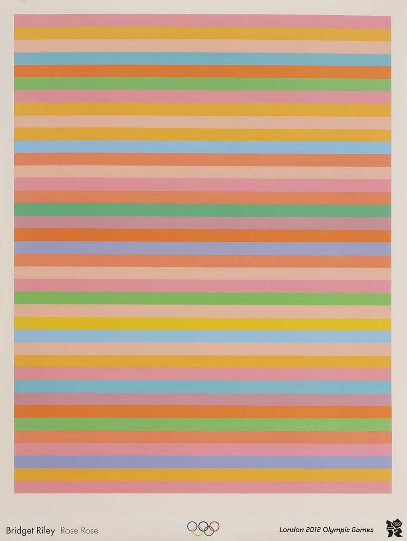 Bridget Riley CH (b.1931): Bridget Riley CH (b.1931) 'Rose Rose' an offset lithographic poster in colours created for the 2012 London Olympics and Paralympics, with London 2012 Olympic holographic sticker verso 80 x 60cm, unfra