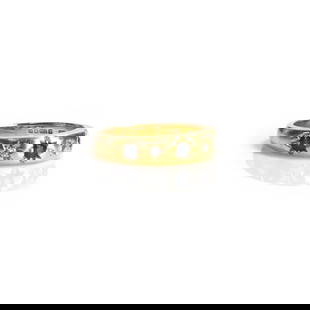 An 18ct gold sapphire and diamond gyspsy ring, by Boodles,: An 18ct gold sapphire and diamond gyspsy ring, by Boodles, alternately set with round cut sapphires and round brilliant cut diamonds into a plain hoop, marked 750, London 2009, maker's mark for Boodle