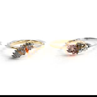 Two 9ct gold gemstone set rings,: Two 9ct gold gemstone set rings, comprising an Edwardian single stone red zircon ring, marked 9ct, together with a 9ct gold garnet and synthetic colourless spinel ring, London 1985, 3.83g (2) Ring siz