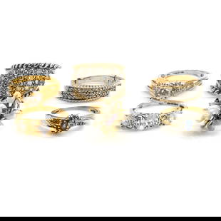 A group of 18ct gold and 9ct gold gemstone set rings,: A group of 18ct gold and 9ct gold gemstone set rings, comprising an 18ct gold sapphire and diamond ring, an 18ct gold cubic zirconia three stone ring, an 18ct gold cubic zirconia single stone ring, al