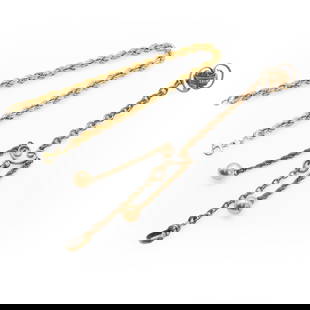 A 9ct gold rope twist link bracelet and a gilt metal chatelaine,: A 9ct gold rope twist link bracelet and a gilt metal chatelaine, the bracelet with a bolt ring clasp, 185mm long, Sheffield 1982, and a gilt metal chatelaine, with a swivel clasp, 125mm long, 3.00g (2