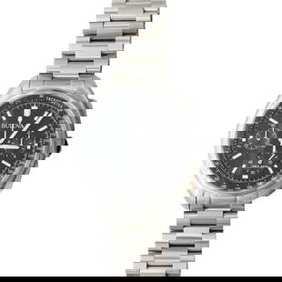 A gentlemen's stainless steel Bulova Lunar Pilot chronograph quartz watch,: A gentlemen's stainless steel Bulova Lunar Pilot chronograph quartz watch, a 44mm diameter case with Apollo 13 inscription verso, a black dial, luminescent baton hour markers, luminescent baton hands,