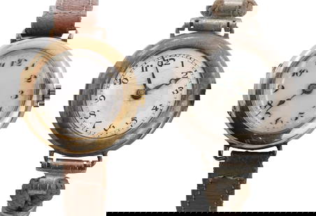 Two mechanical strap watches,: Two mechanical strap watches, comprising a 9ct gold mechanical strap watch, with a 25mm diameter dial, to a later leather strap with base metal buckle, London 1919, and a silver mechanical strap watch
