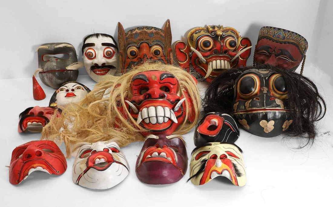 A collection of Indonesian wooden masks, (1 of 1)