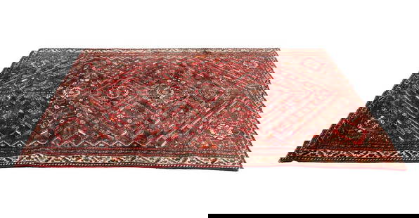 A Southwest Persian Qashqai carpet,: A Southwest Persian Qashqai carpet, with three central diamond motifs, the red ground with foliate decoration, with buff geometric borders, 260 x 168cm