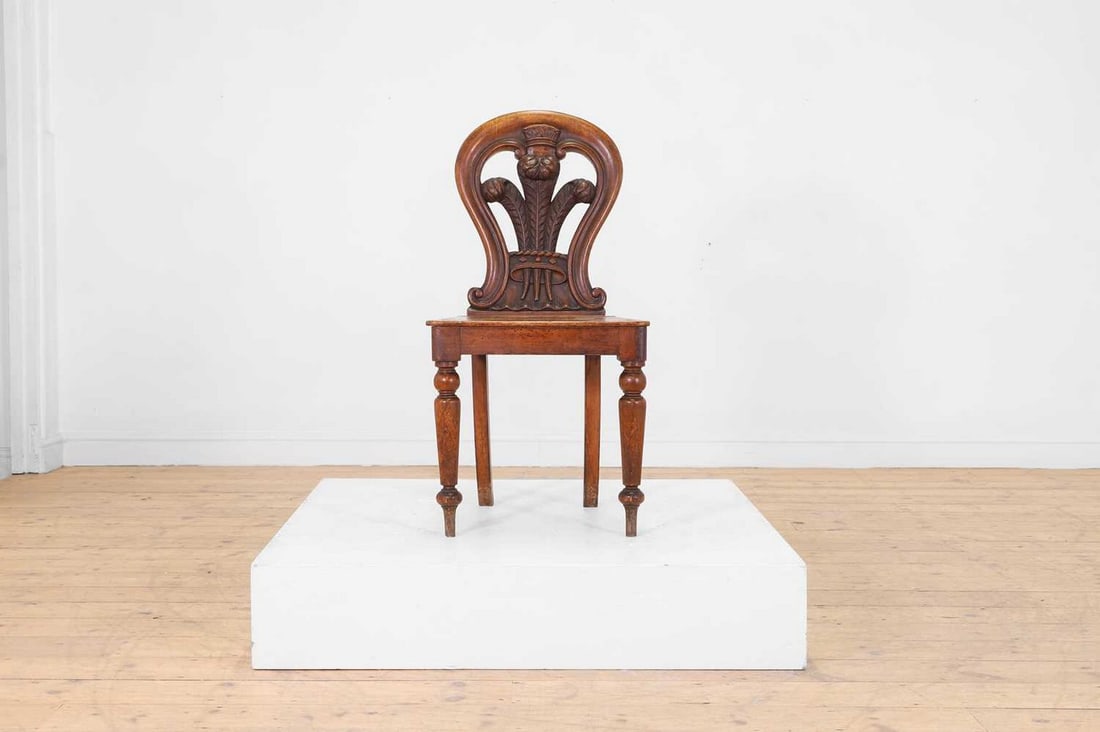 A Victorian oak hall chair, (1 of 6)