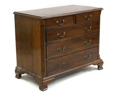 A George III mahogany chest of drawers,: A George III mahogany chest of drawers, third quarter 18th century, on ogee feet, 78 x 95cm depth 52cm