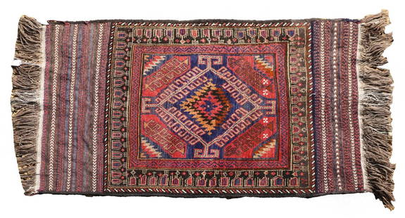 An Afghan flatweave rug: An Afghan flatweave rug the geometric central pendant within a predominantly brown ground multi border, 167 x 81cm Condition Report: multi wear throughout